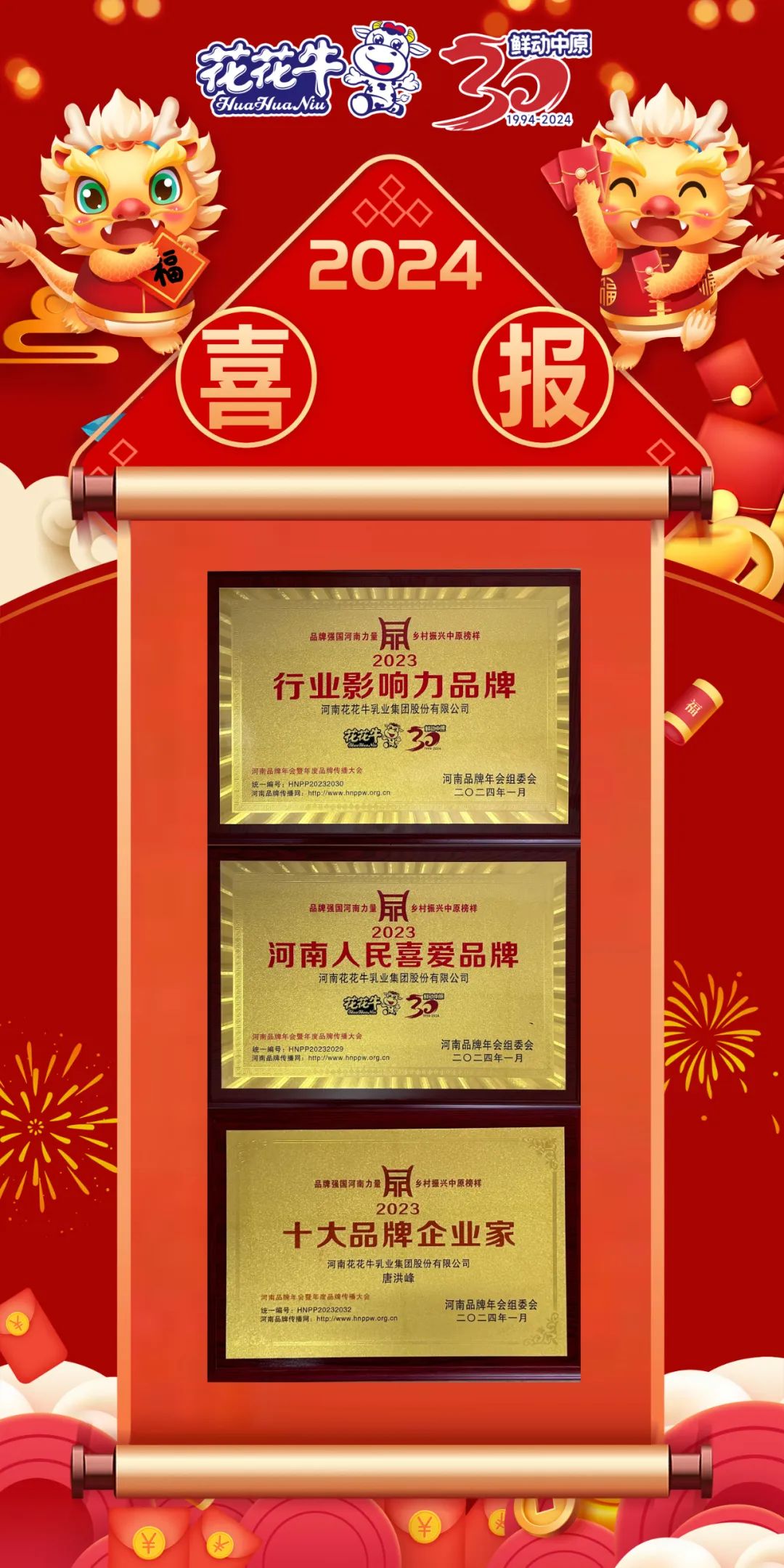 榮譽(yù)|花花牛乳業(yè)集團(tuán)在2023河南品牌年會暨河南品牌傳播大會上斬獲三項(xiàng)殊榮 榮譽(yù)|花花牛乳業(yè)集團(tuán)在2023河南品牌年會暨河南品牌傳播大會上斬獲三項(xiàng)殊榮