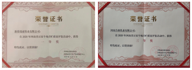 榮譽(yù) | “百家牛場(chǎng)青貯質(zhì)量評(píng)鑒活動(dòng)”花花牛新蔡瑞亞牧業(yè)、河南合源乳業(yè)分別榮獲一、三等獎(jiǎng)